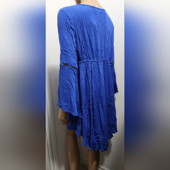 Merokeety Royal Blue Long Flare Sleeves Boho Dress Size L - Picture 2 of 14